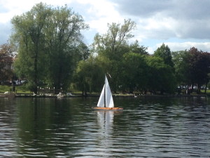 Model boat on Roath Park Lake