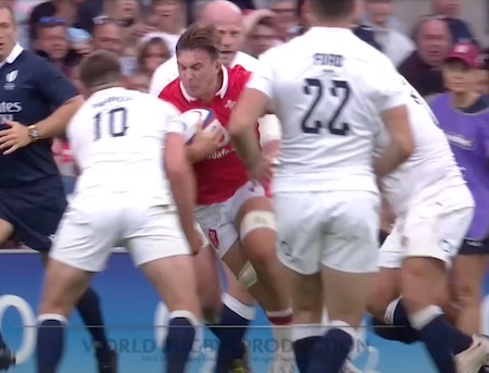 Example of an illegal rugby tackle